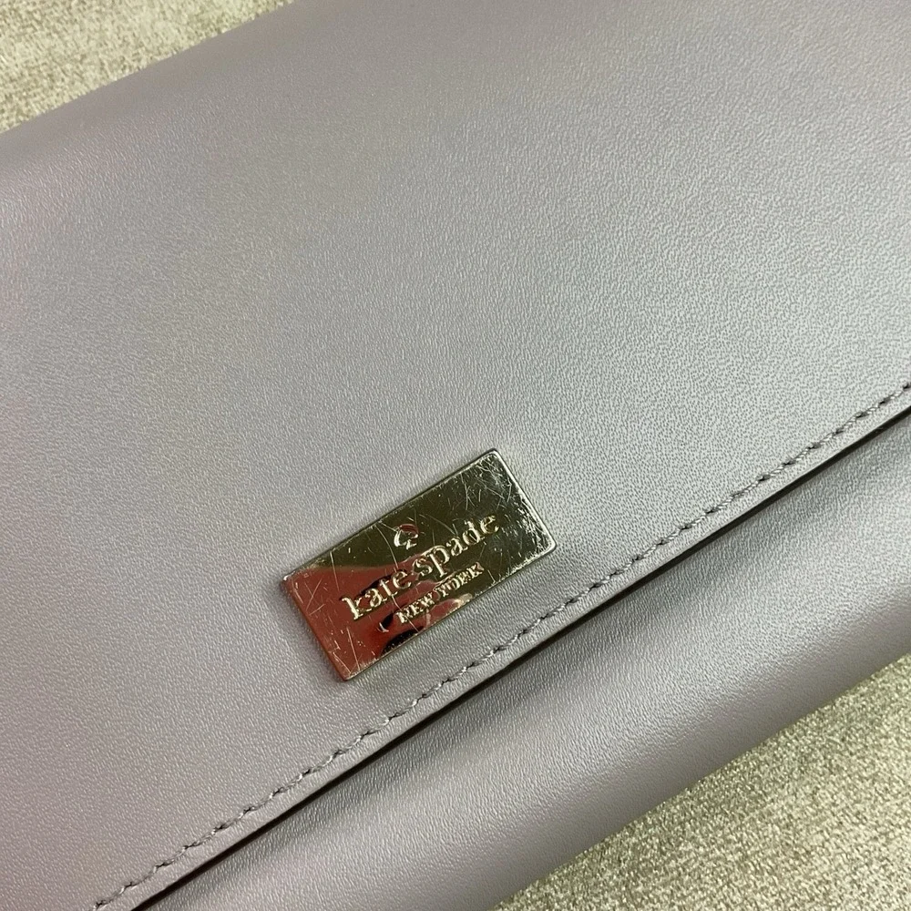 Kate Spade Wallet Clutch Bifold Leather Organizer Taupe Coin Smooth
